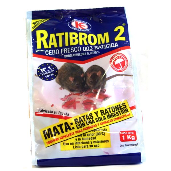 Ratibrom 2 - Bolsa De 1 Kg De Cebo Fresco - El Raticida Infalible - Rodenticida -