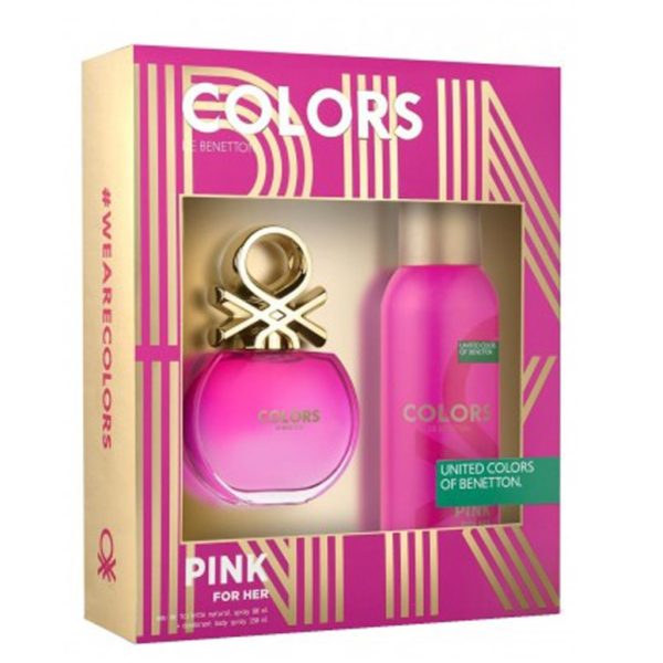 Colors De Benetton Pink For Her - Eau De Toilette Natural Spray 80 Ml + Desodorante 150 Ml