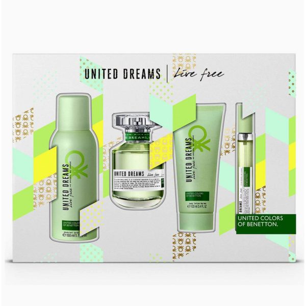 United Dreams Live Free De Benetton Colors - Eau De Toilette Natural Spray 80 Ml + Desodorante Spray + Body Lotion +...