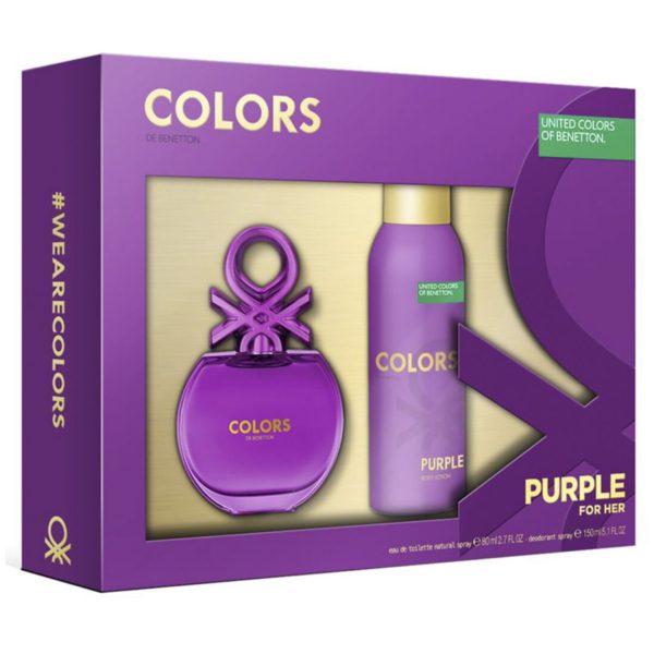 Colors Woman De Benetton Purple - Eau De Toilette Natural Spray 80 Ml + Deodorant Body Spray 150 Ml