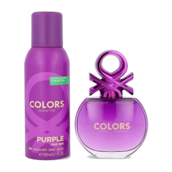 Colors Woman De Benetton Purple - Eau De Toilette Natural Spray 80 Ml + Deodorant Body Spray 150 Ml